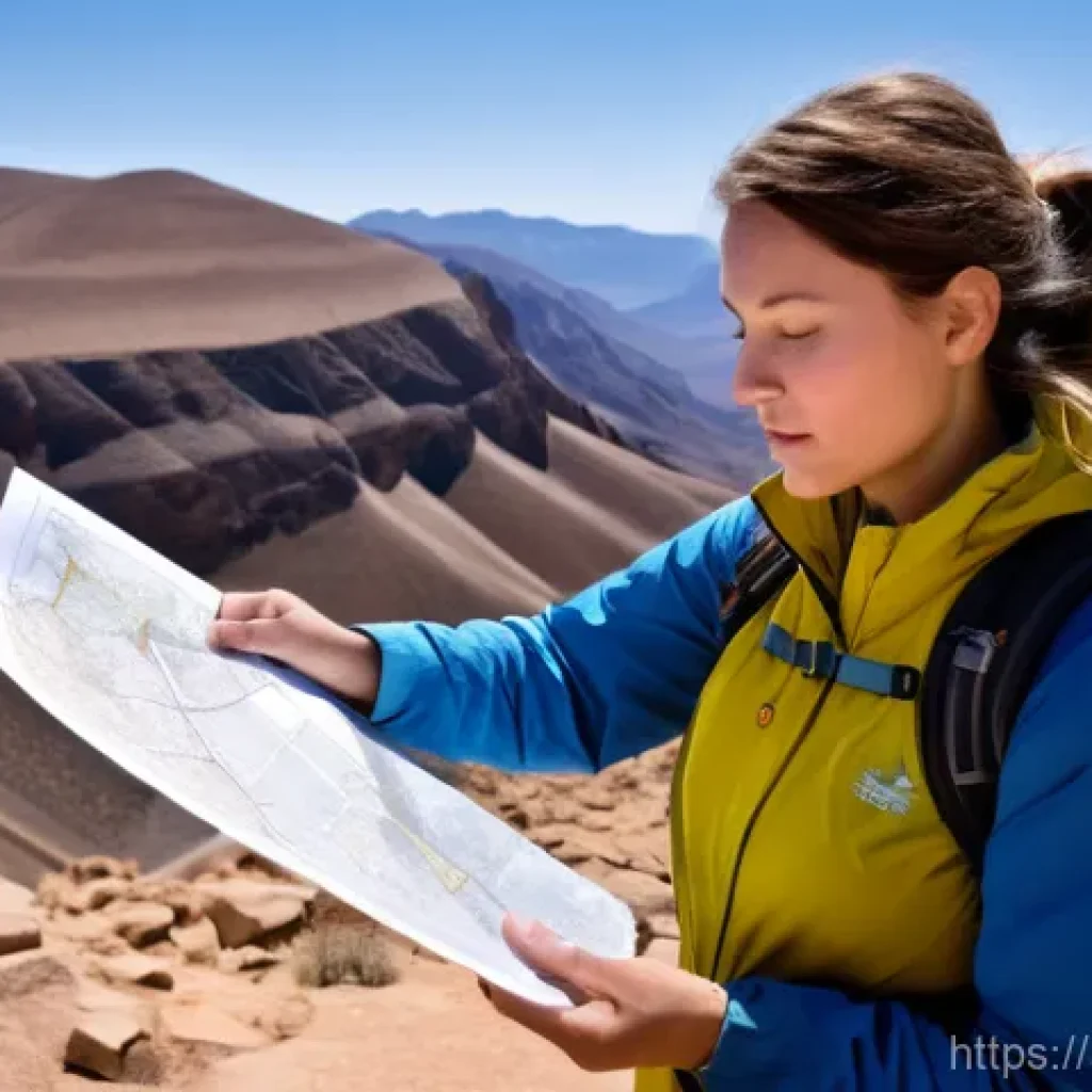 아웃도어 지도 읽는 법 - **Prompt:** "A seasoned female explorer, approximately 30 years old, wearing durable, long-sleeved h...