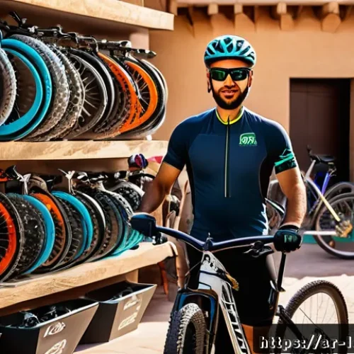 산악자전거 초보자 가이드 - A detailed, vibrant scene showing an Arabic male beginner mountain biker in modest sportswear and a ...