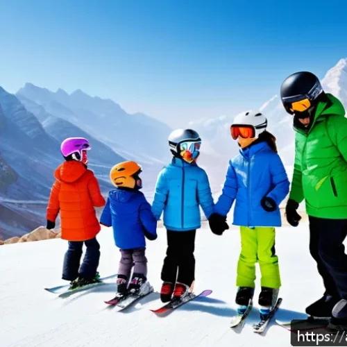 겨울 레저 스포츠 추천 - A vibrant outdoor winter scene in the Middle East, showcasing a family-friendly ski resort on Jebel ...