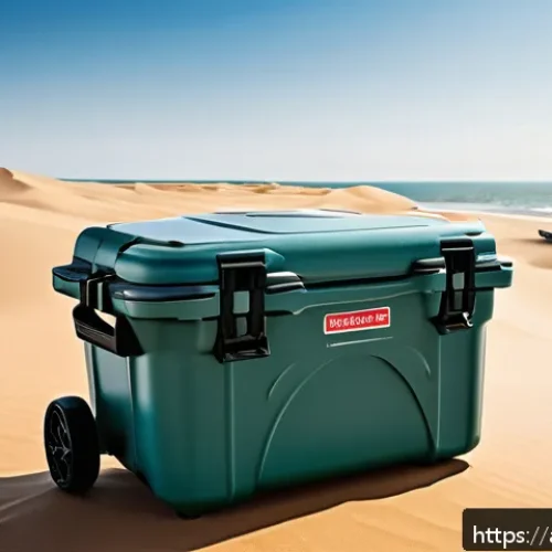 낚시용 쿨러 추천 - A rugged fishing cooler with vacuum foam insulation, designed for long fishing trips in harsh desert...